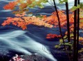 Pintura de río de hojas de arce rojo de las fotos al arte